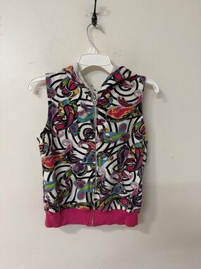 Sleeveless Zip Hoodie in Multi-Color Paisley Print Y2K